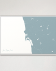 San Diego Coast Coastal Map — Canvas Horizontal, soft-blue, White Frame