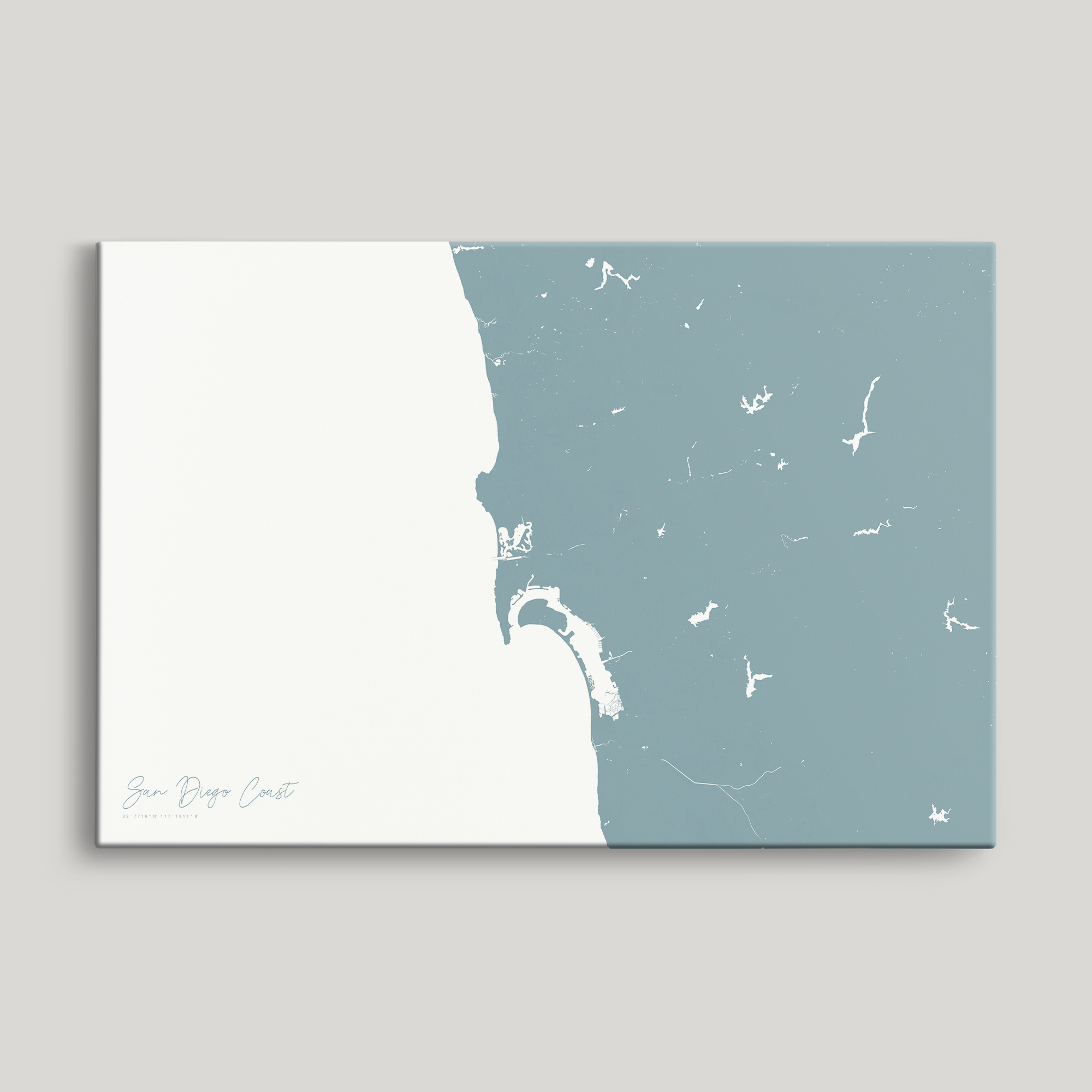 San Diego Coast Coastal Map — Canvas Horizontal, soft-blue, No Frame