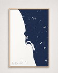 San Diego Coast Coastal Map — Canvas Vertical — navy, Light Wood