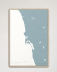 San Diego Coast Coastal Map — Canvas Vertical, soft-blue, Natural Oak