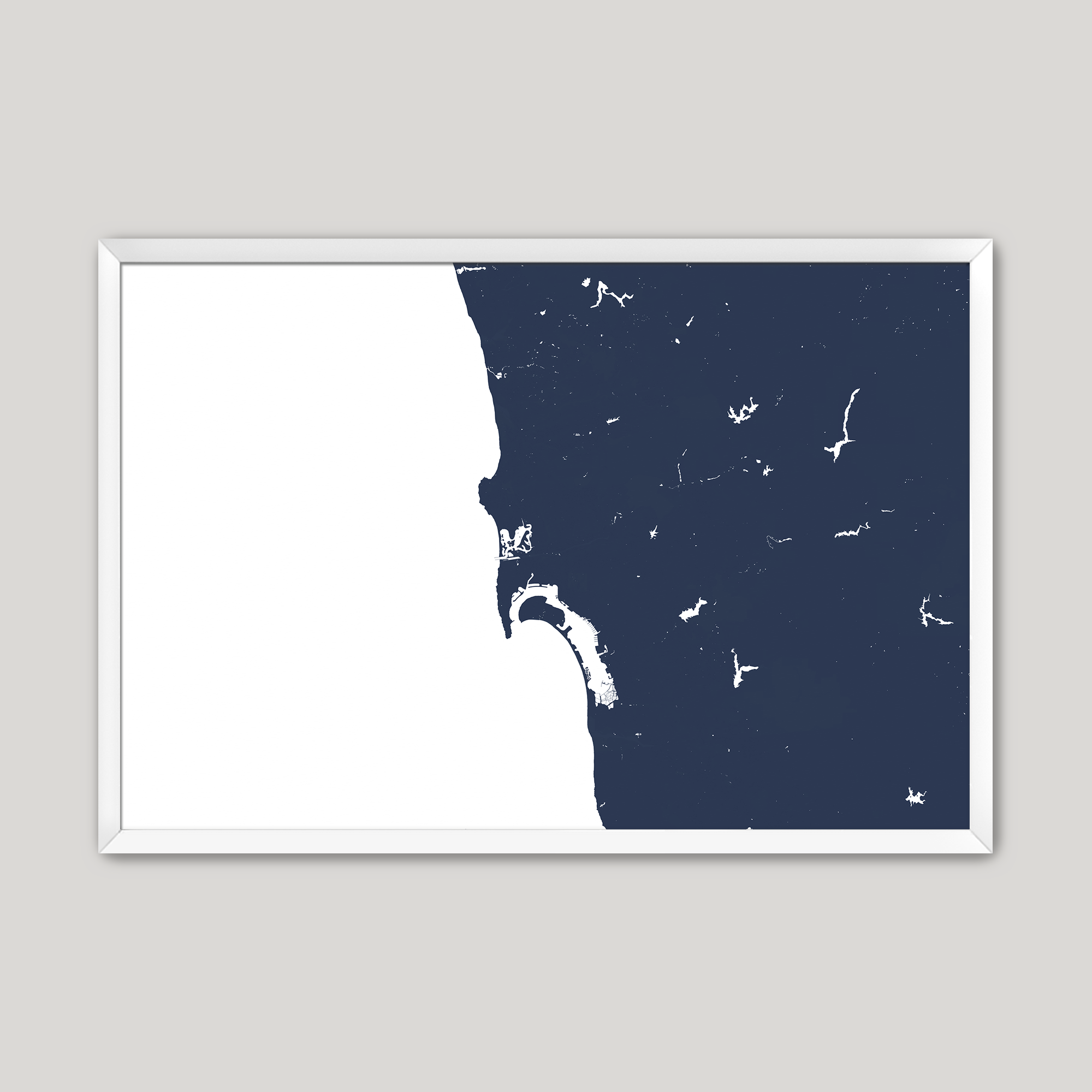 San Diego Coast Coastal Map — Fine Art Print Horizontal, navy, White Frame, 10x8
