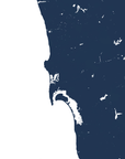 San Diego Coast Coastal Map — Fine Art Print Horizontal, navy, No Frame, 10x8