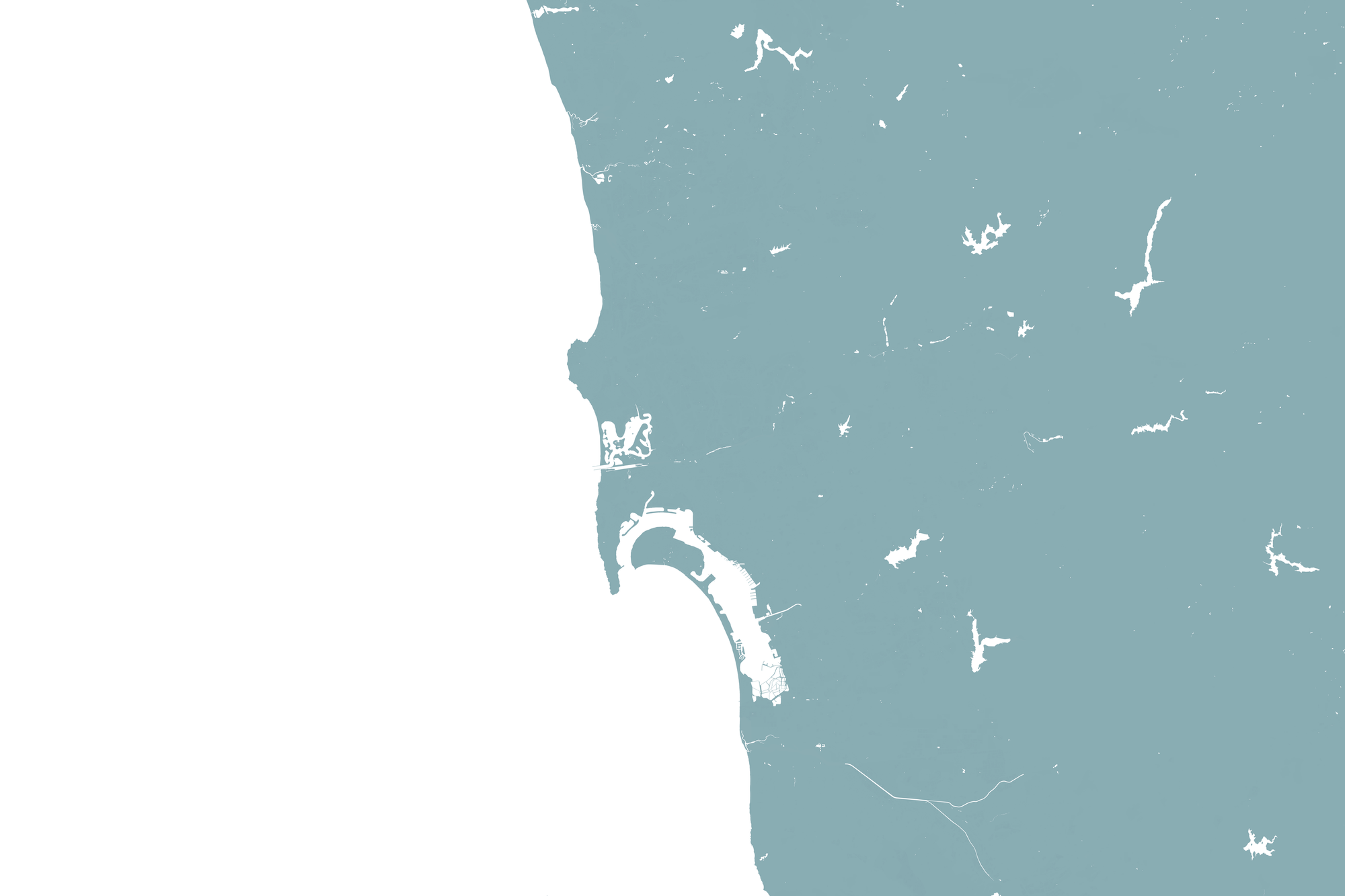 San Diego Coast Coastal Map — Fine Art Print Horizontal, soft-blue, No Frame, 10x8