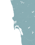 San Diego Coast Coastal Map — Fine Art Print Horizontal, soft-blue, No Frame, 10x8