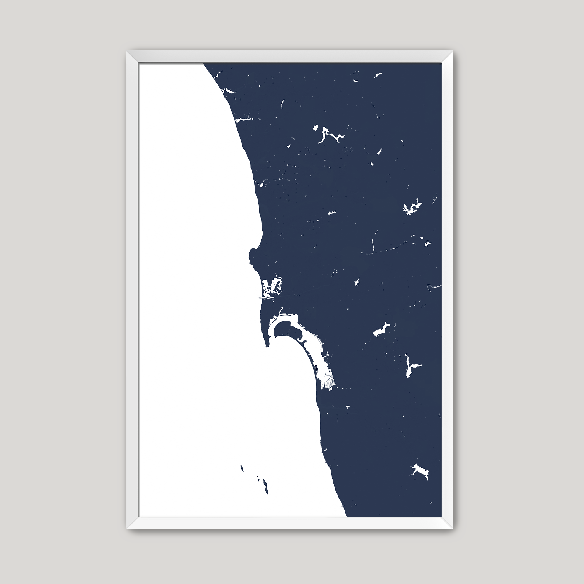 San Diego Coast Coastal Map — Fine Art Print Vertical, navy, White Frame, 8x10
