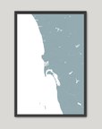 San Diego Coast Coastal Map — Fine Art Print Vertical, soft-blue, Black Frame, 8x10