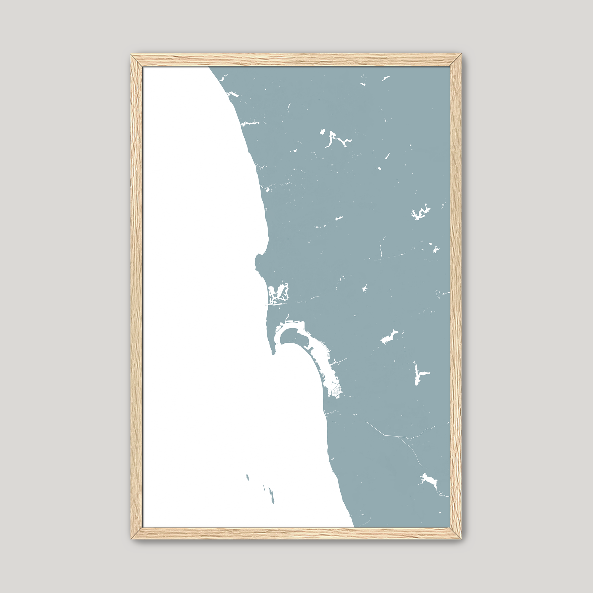 San Diego Coast Coastal Map — Fine Art Print Vertical, soft-blue, Oak, 8x10