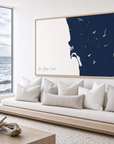 San Diego Coast canvas map — sea-view bench interior