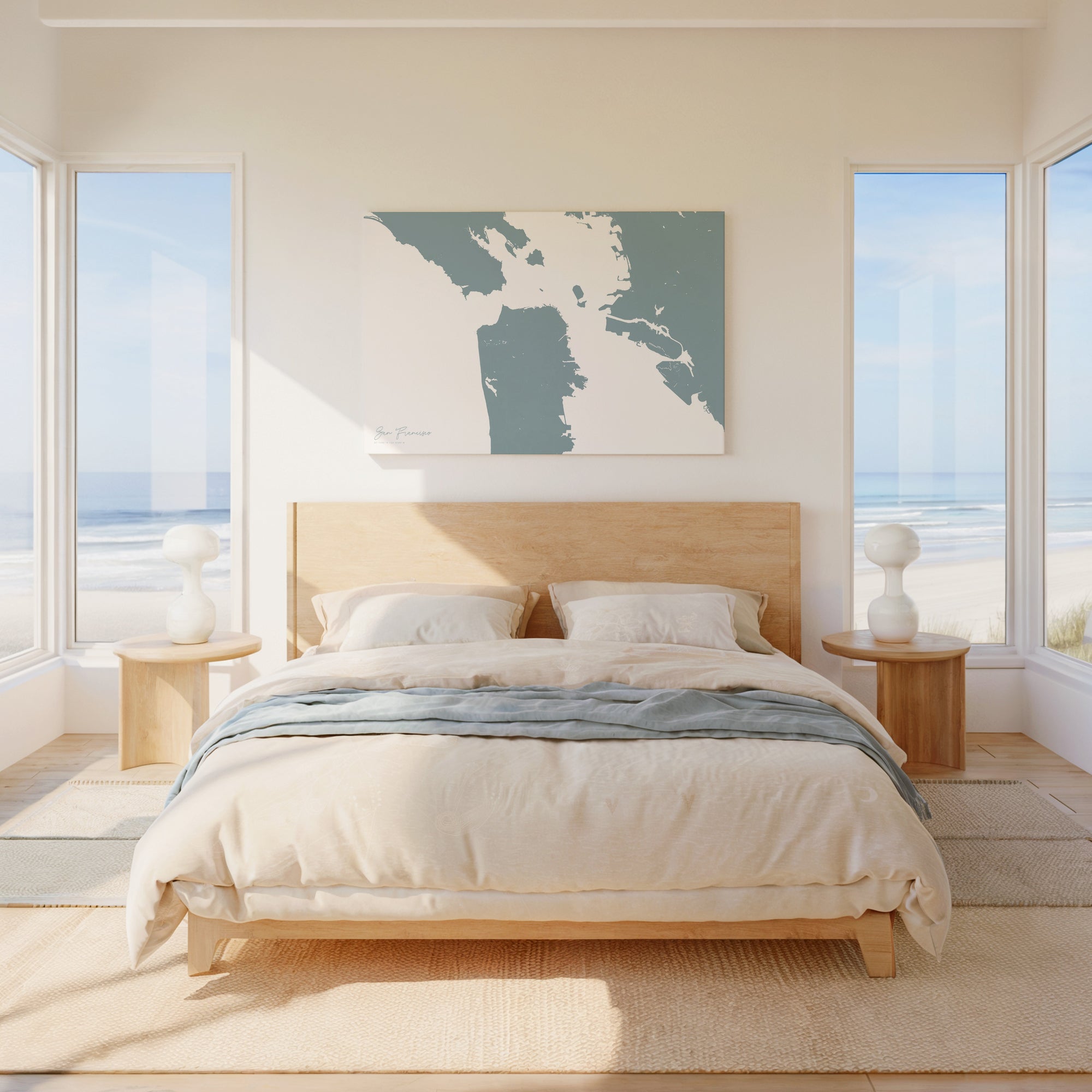 San Francisco soft blue horizontal wrapped canvas map in the ratio 3:2 hand mockup