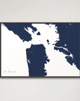 San Francisco Coastal Map — Canvas Horizontal, navy, Black Frame