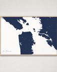 San Francisco Coastal Map — Canvas Horizontal — navy, Light Wood