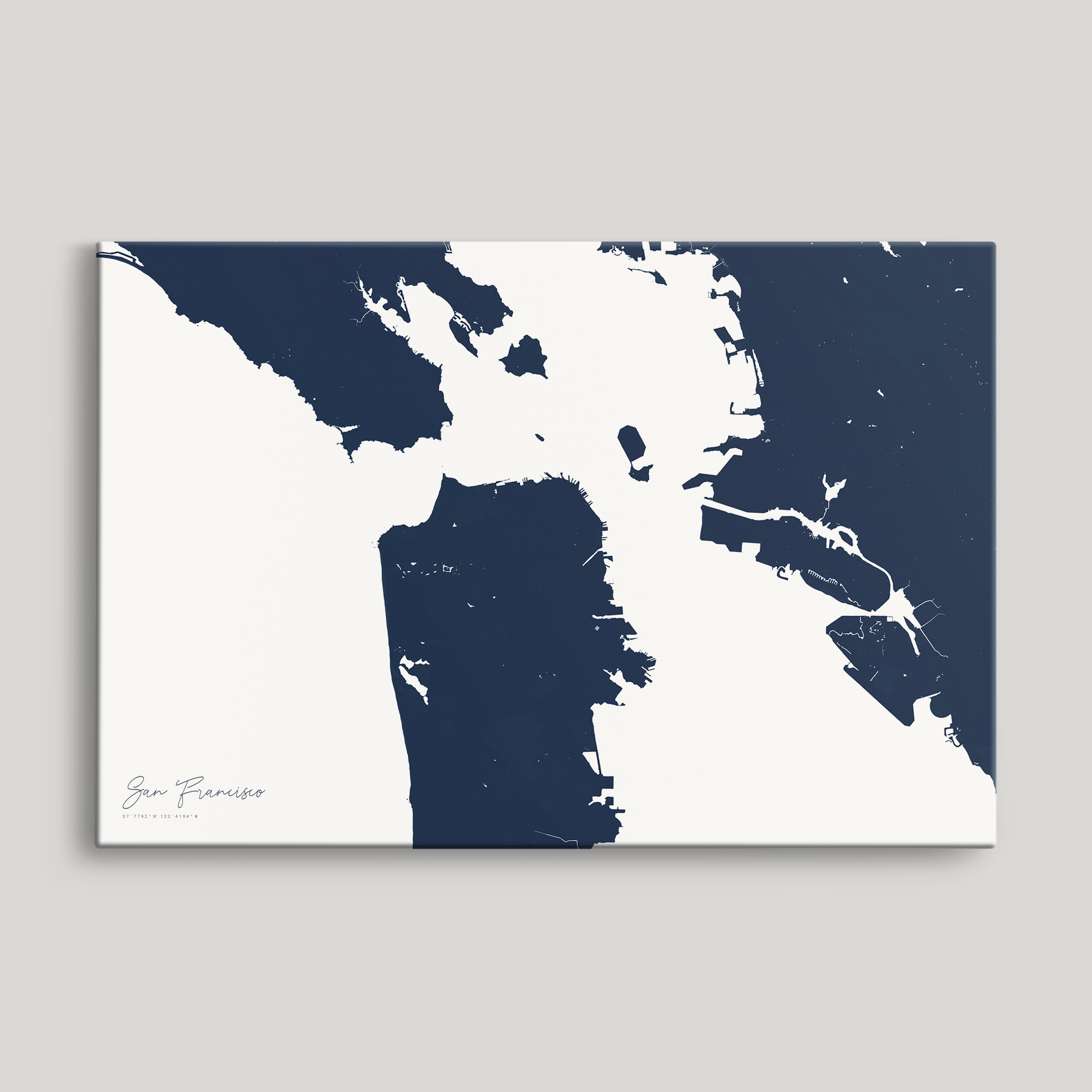 San Francisco Coastal Map — Canvas Horizontal, navy, No Frame