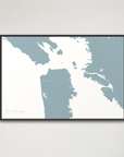 San Francisco Coastal Map — Canvas Horizontal, soft-blue, Black Frame