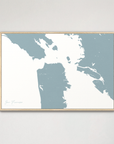 San Francisco Coastal Map — Canvas Horizontal, soft-blue, Natural Oak