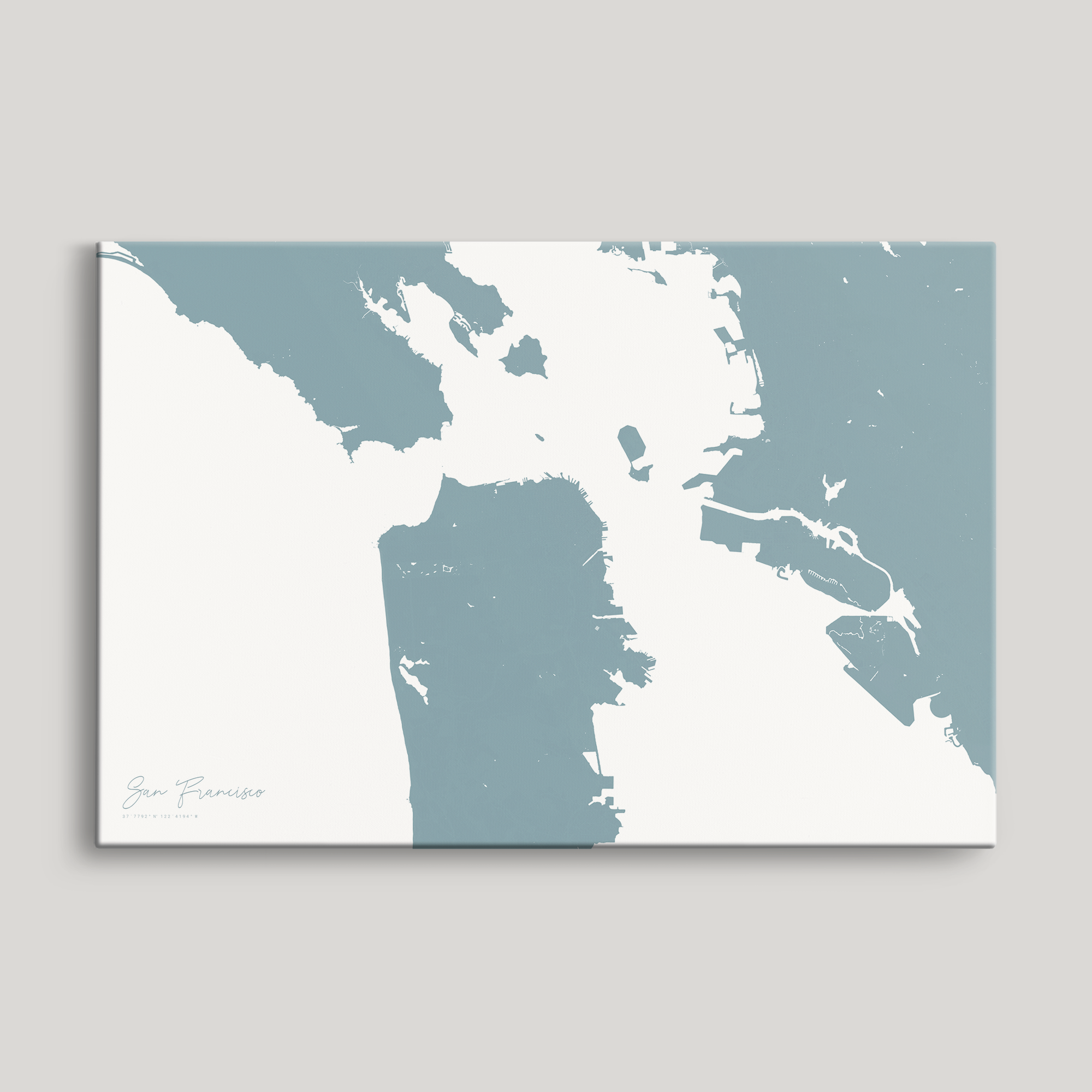 San Francisco Coastal Map — Canvas Horizontal, soft-blue, No Frame