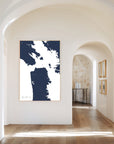 San Francisco navy vertical canvas map in the Bello mixed room scene