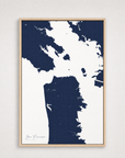 San Francisco Coastal Map — Canvas Vertical — navy, Light Wood