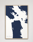 San Francisco Coastal Map — Canvas Vertical, navy, Natural Oak
