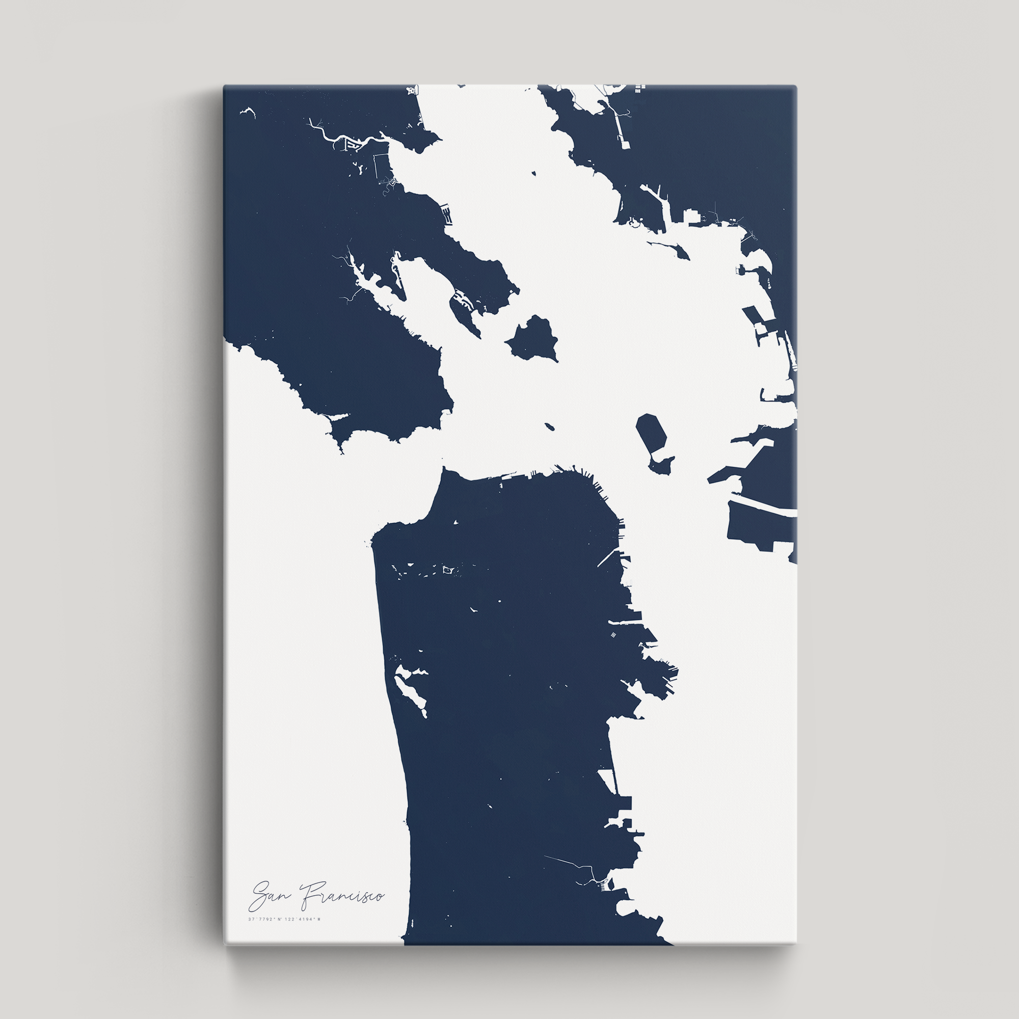 San Francisco Coastal Map — Canvas Vertical, navy, No Frame