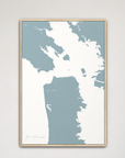 San Francisco Coastal Map — Canvas Vertical, soft-blue, Natural Oak