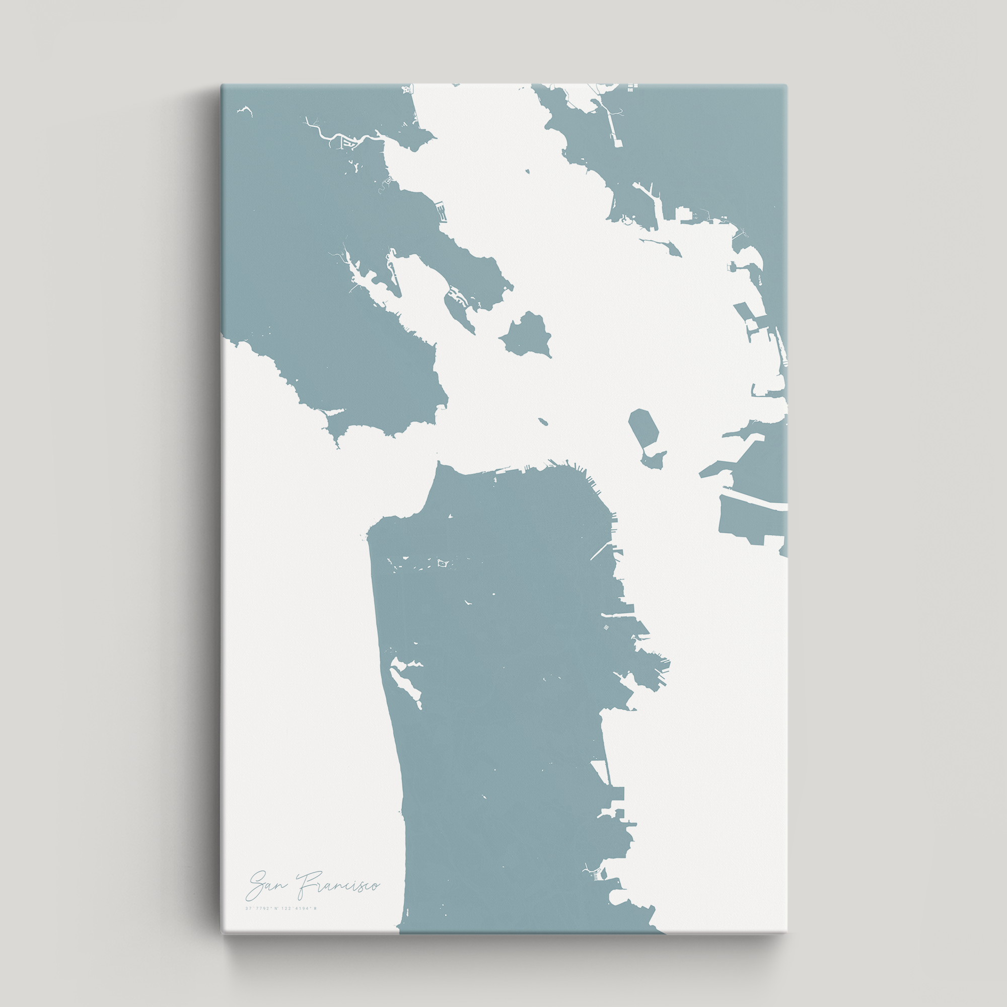 San Francisco Coastal Map — Canvas Vertical, soft-blue, No Frame