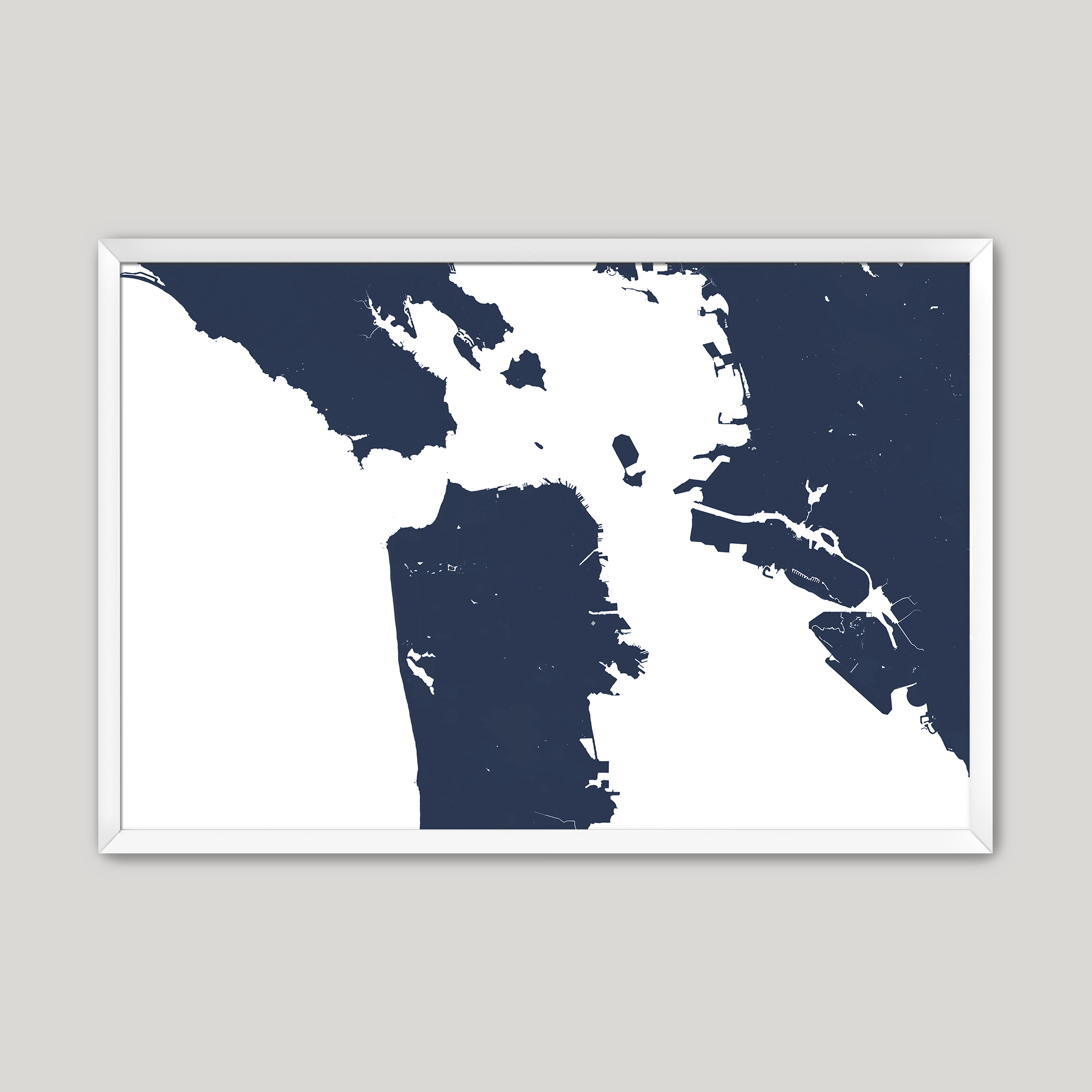 San Francisco Coastal Map — Fine Art Print Horizontal, navy, White Frame, 10x8