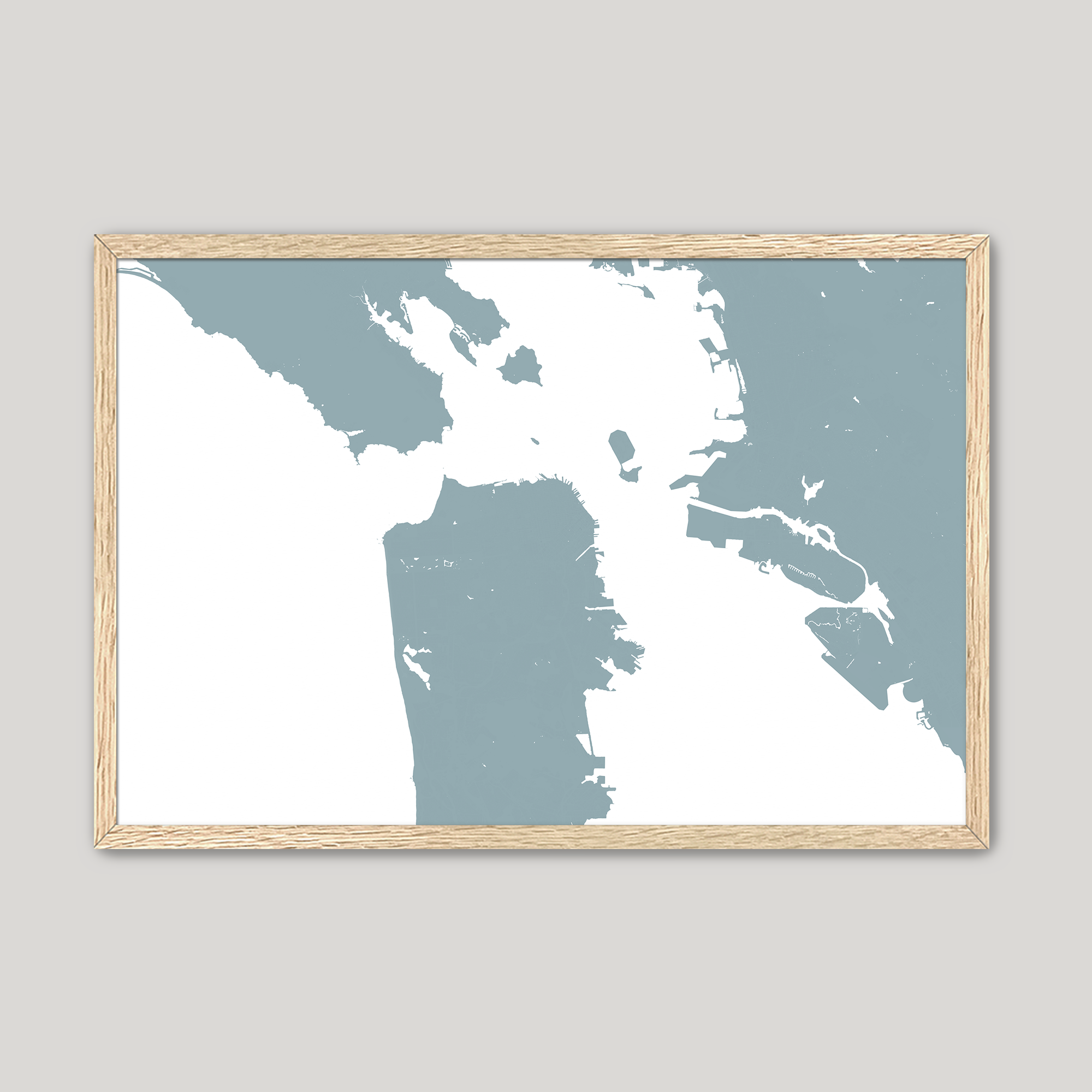 San Francisco Coastal Map — Fine Art Print Horizontal, soft-blue, Oak, 10x8