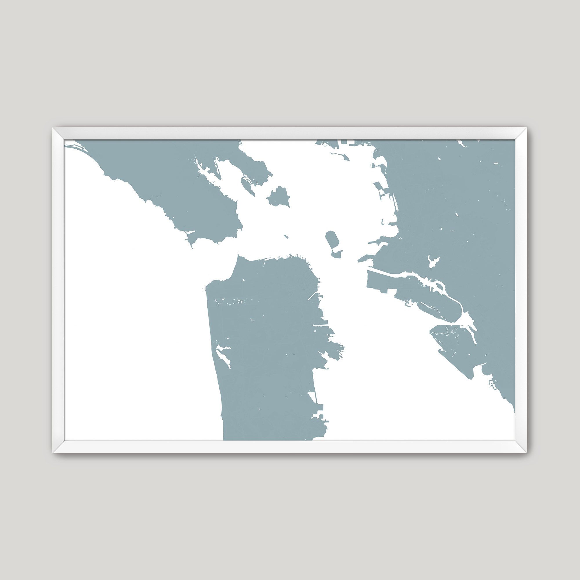 San Francisco Coastal Map — Fine Art Print Horizontal, soft-blue, White Frame, 10x8