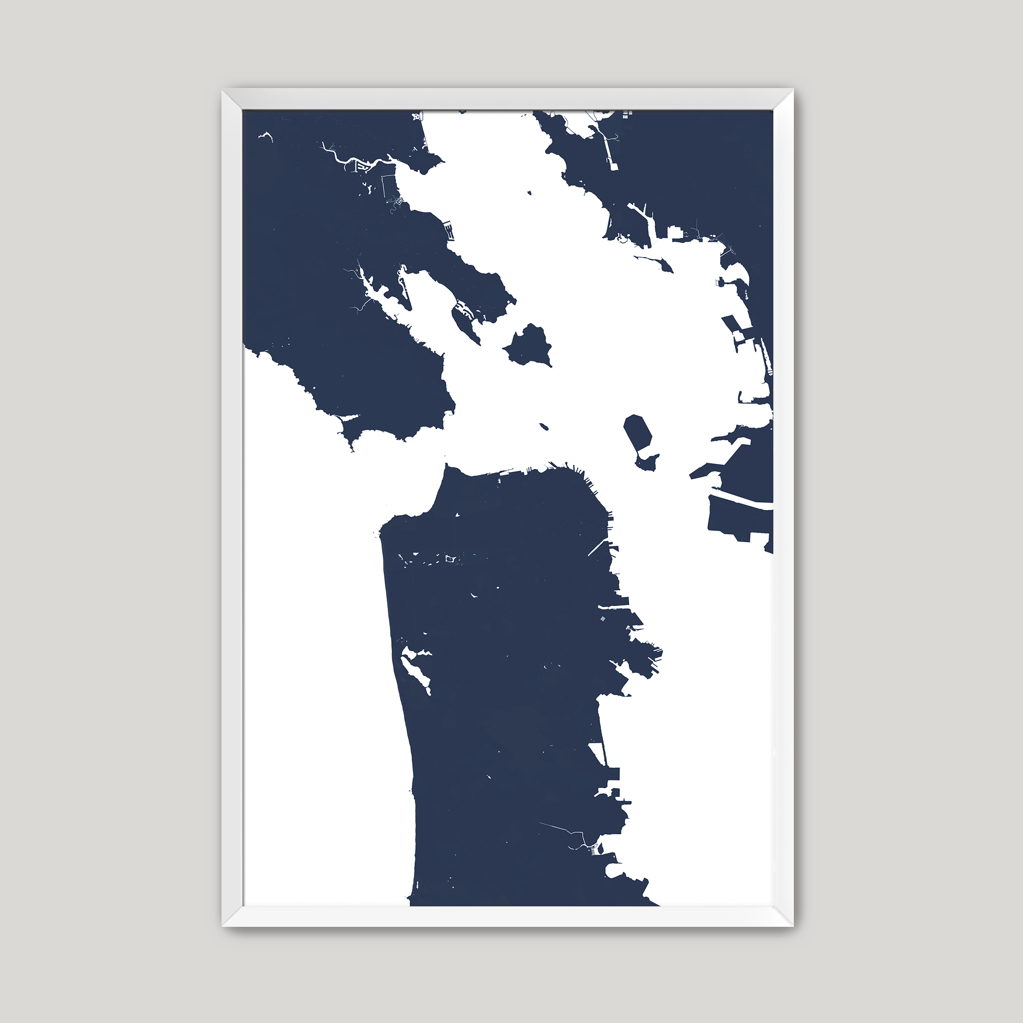 San Francisco Coastal Map — Fine Art Print Vertical, navy, White Frame, 8x10