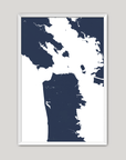 San Francisco Coastal Map — Fine Art Print Vertical, navy, White Frame, 8x10