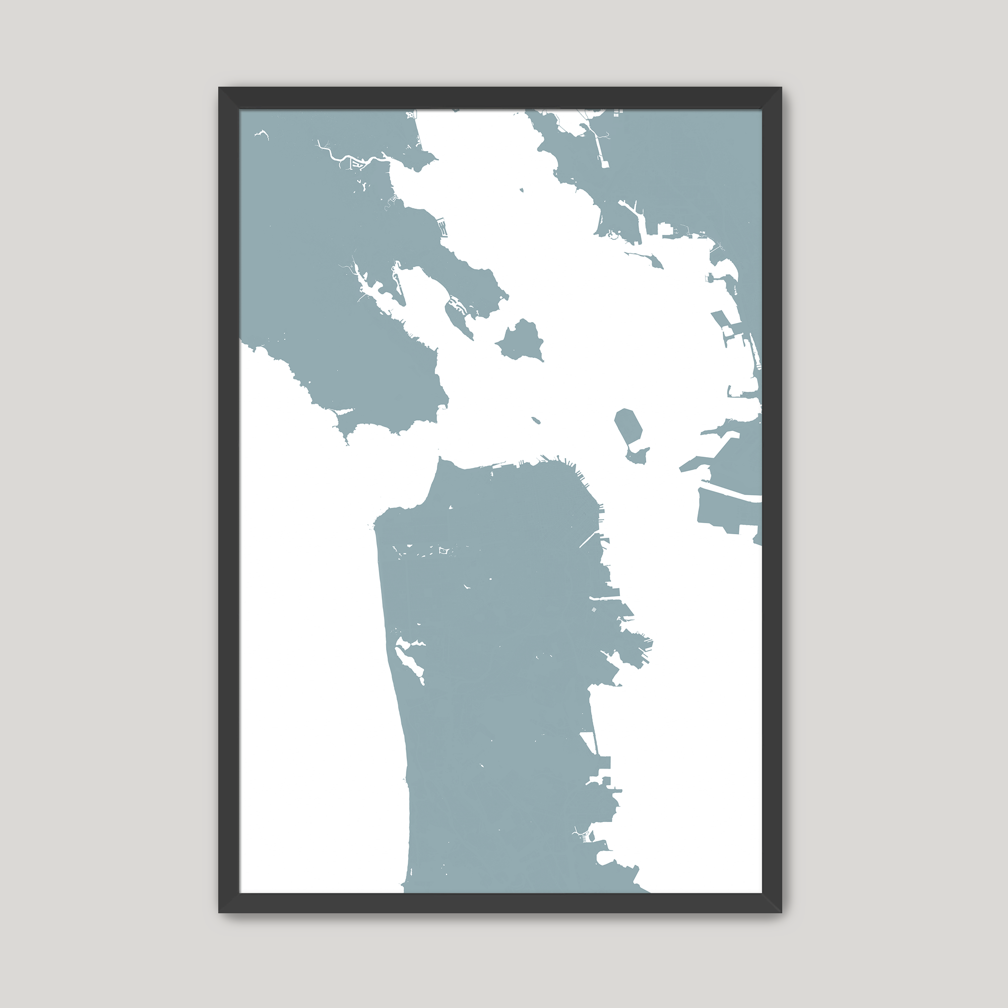 San Francisco Coastal Map — Fine Art Print Vertical, soft-blue, Black Frame, 8x10