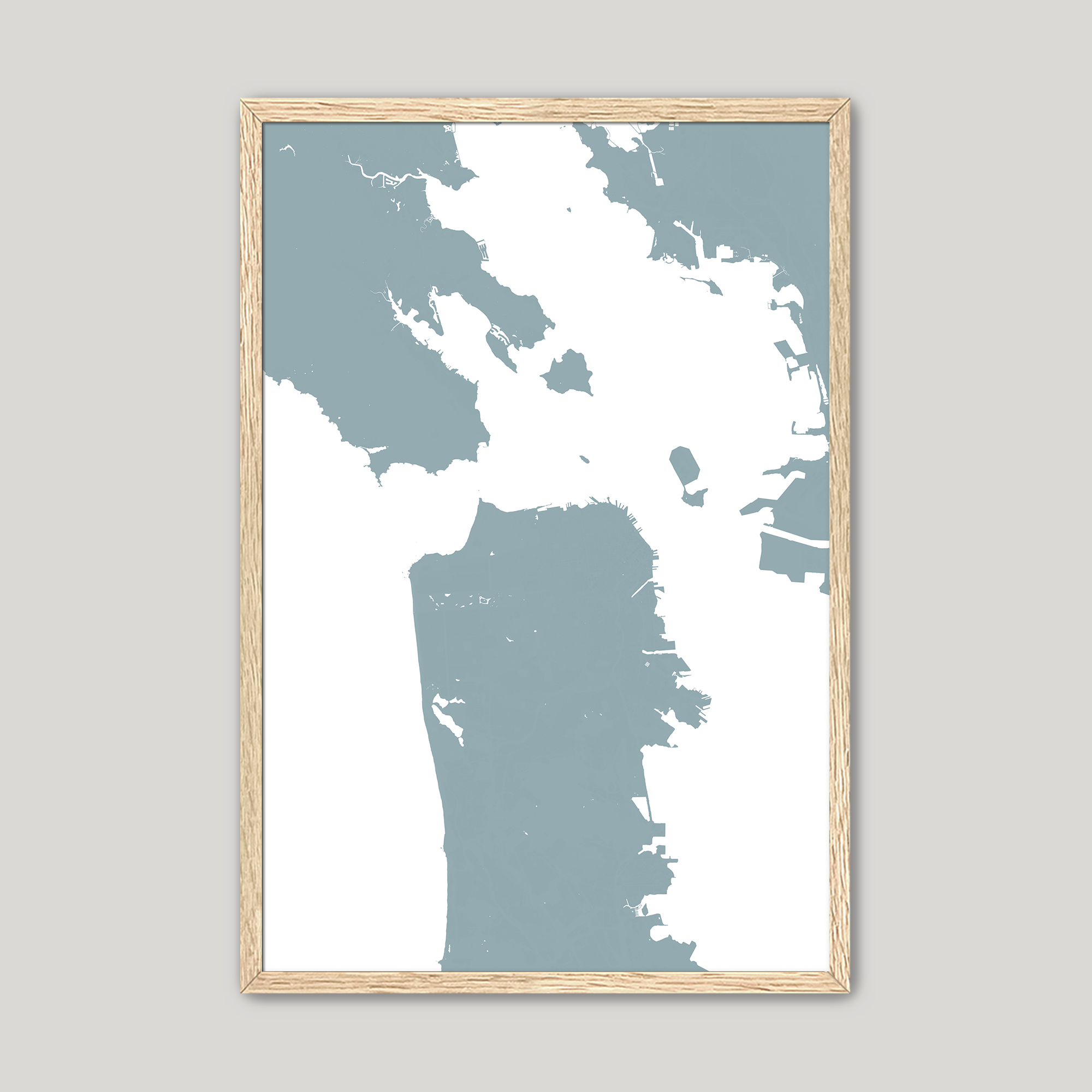 San Francisco Coastal Map — Fine Art Print Vertical, soft-blue, Oak, 8x10