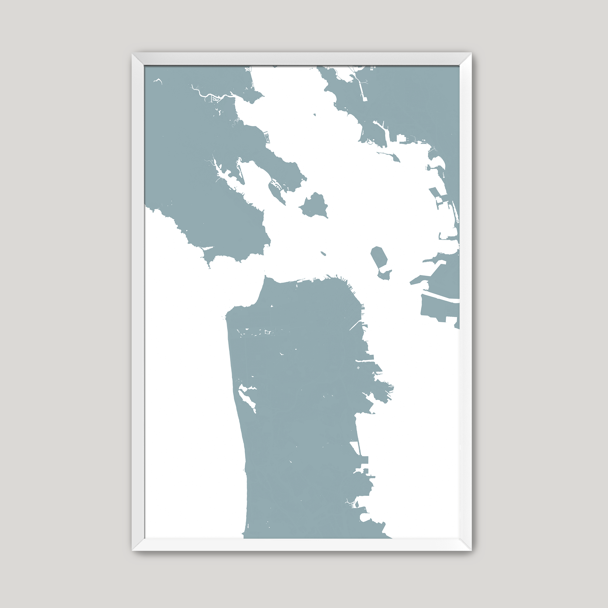 San Francisco Coastal Map — Fine Art Print Vertical, soft-blue, White Frame, 8x10