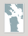 San Francisco Coastal Map — Fine Art Print Vertical, soft-blue, White Frame, 8x10
