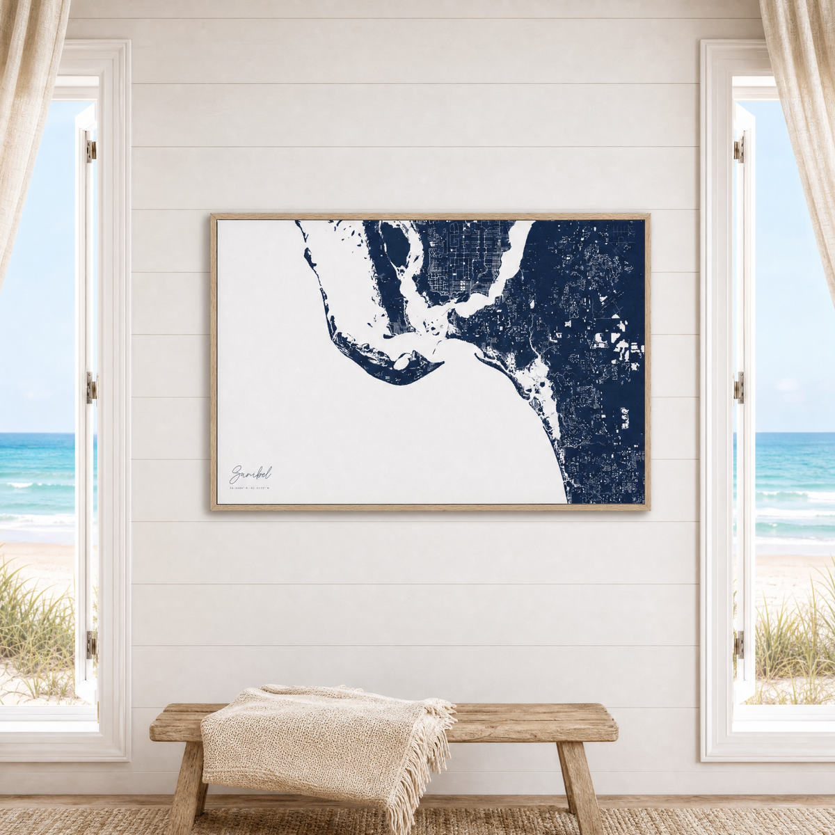 Sanibel canvas map — window-scene interior