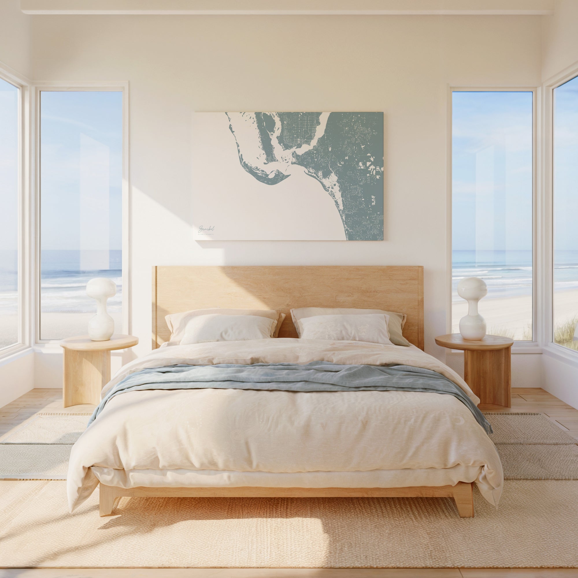 Sanibel soft blue horizontal wrapped canvas map in the ratio 3:2 hand mockup