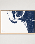 Sanibel Coastal Map — Canvas Horizontal — navy, Light Wood