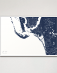 Sanibel Coastal Map — Canvas Horizontal, navy, White Frame