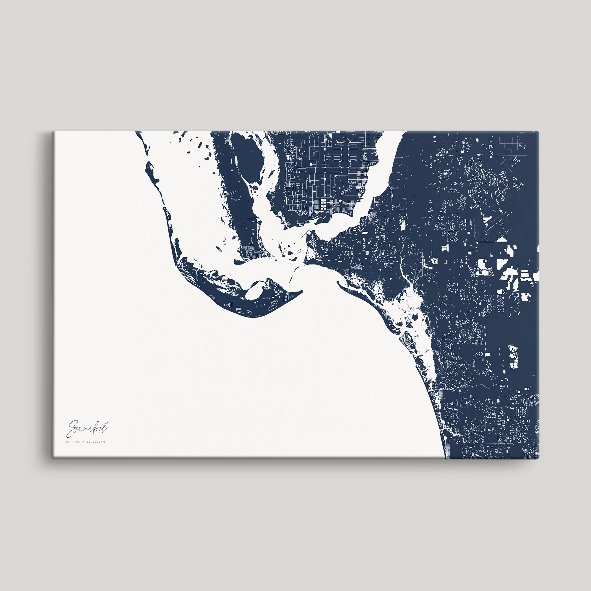 Sanibel Coastal Map — Canvas Horizontal, navy, No Frame