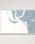 Sanibel Coastal Map — Canvas Horizontal, soft-blue, White Frame