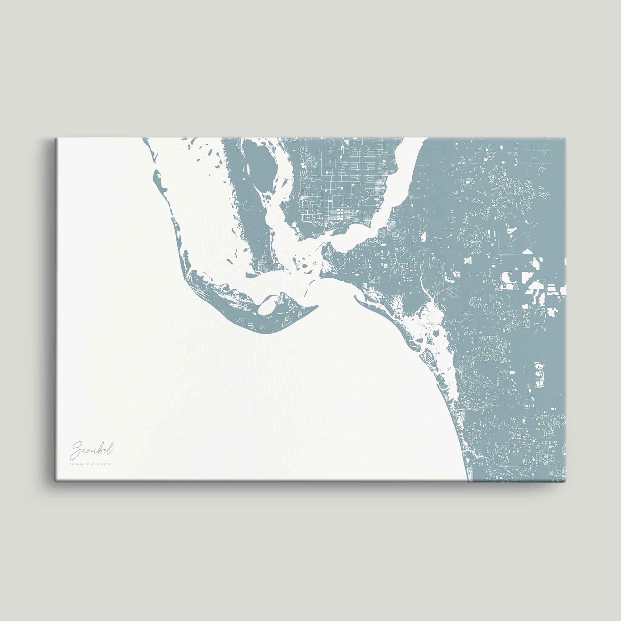 Sanibel Coastal Map — Canvas Horizontal, soft-blue, No Frame
