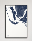 Sanibel Coastal Map — Canvas Vertical, navy, Black Frame