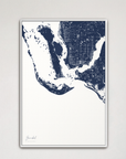 Sanibel Coastal Map — Canvas Vertical, navy, White Frame