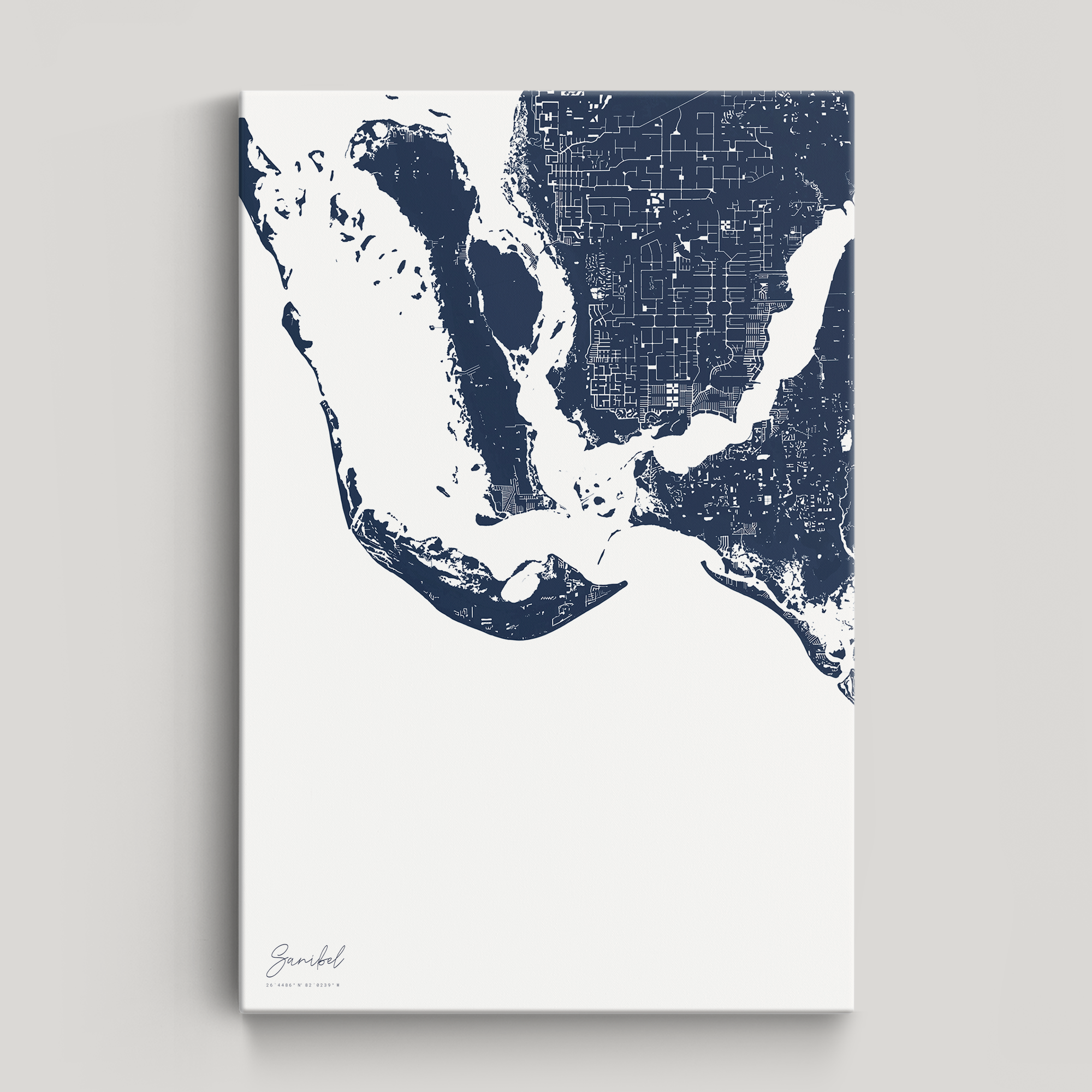 Sanibel Coastal Map — Canvas Vertical, navy, No Frame