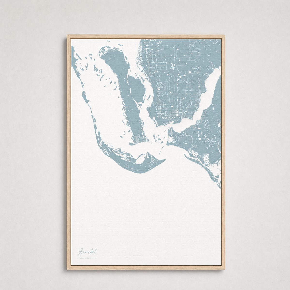 Sanibel Coastal Map — Canvas Vertical — soft-blue, Light Wood