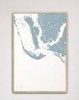 Sanibel Coastal Map — Canvas Vertical, soft-blue, Natural Oak