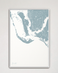 Sanibel Coastal Map — Canvas Vertical, soft-blue, White Frame