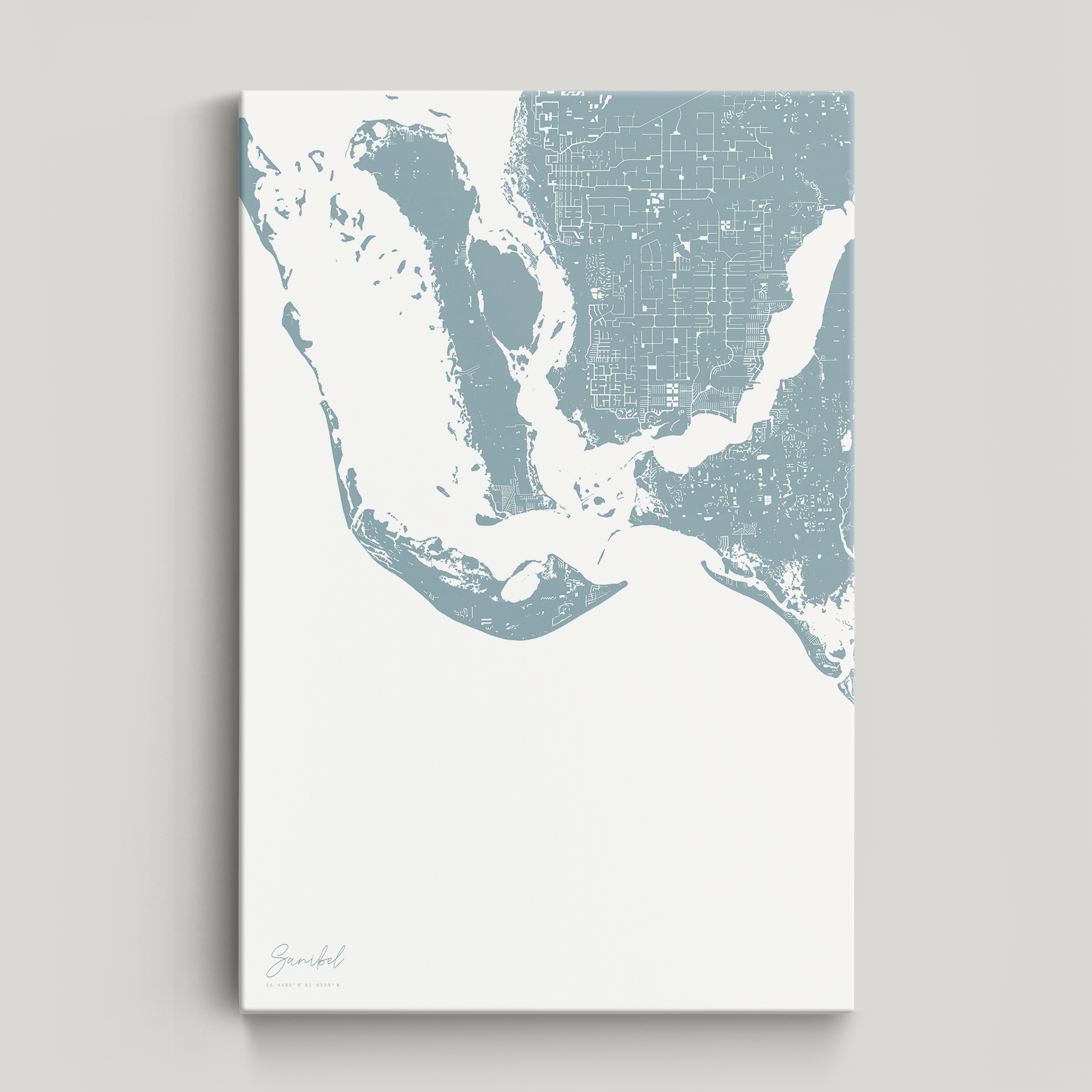 Sanibel Coastal Map — Canvas Vertical, soft-blue, No Frame
