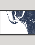 Sanibel Coastal Map — Fine Art Print Horizontal, navy, Black Frame, 10x8