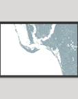 Sanibel Coastal Map — Fine Art Print Horizontal, soft-blue, Black Frame, 10x8